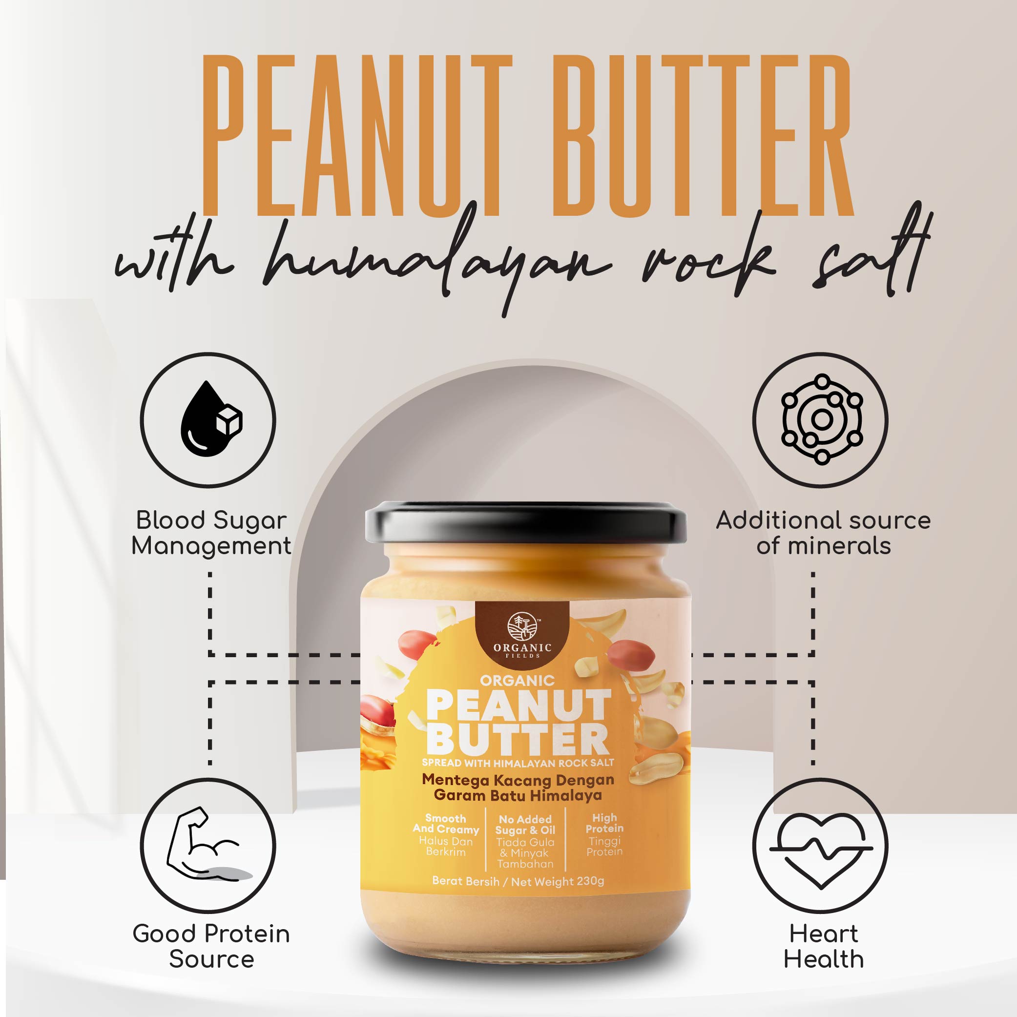 Organic Peanut Butter Spread with Himalayan Rock Salt 220g